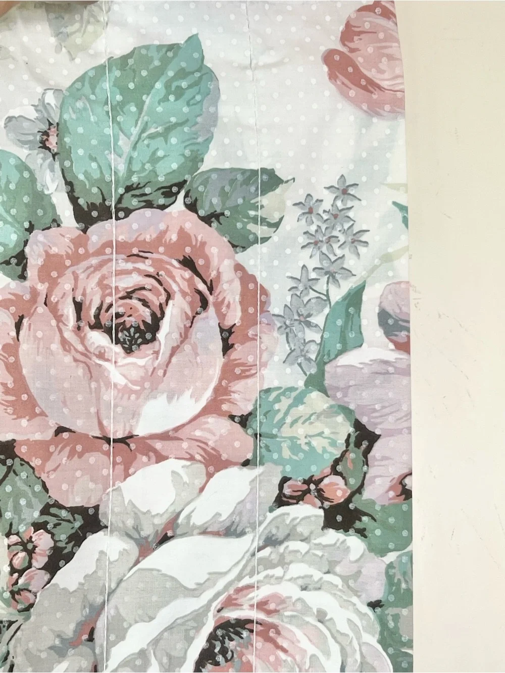 Vtg 1988 Martha Stewart Rose Floral Dotted Window Curtain Blouson Valance 88x25